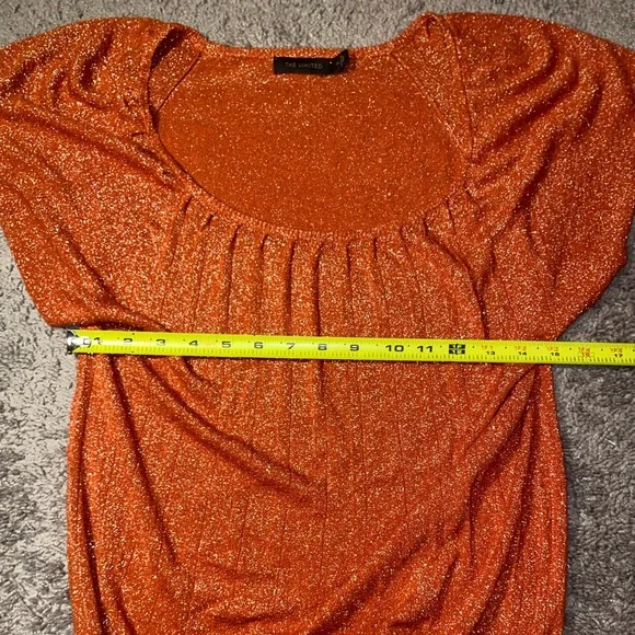 The Limited Women’s Shimmery Metallic Orange Short Sleeve Blouse Party Top Med - Picture 6 of 9